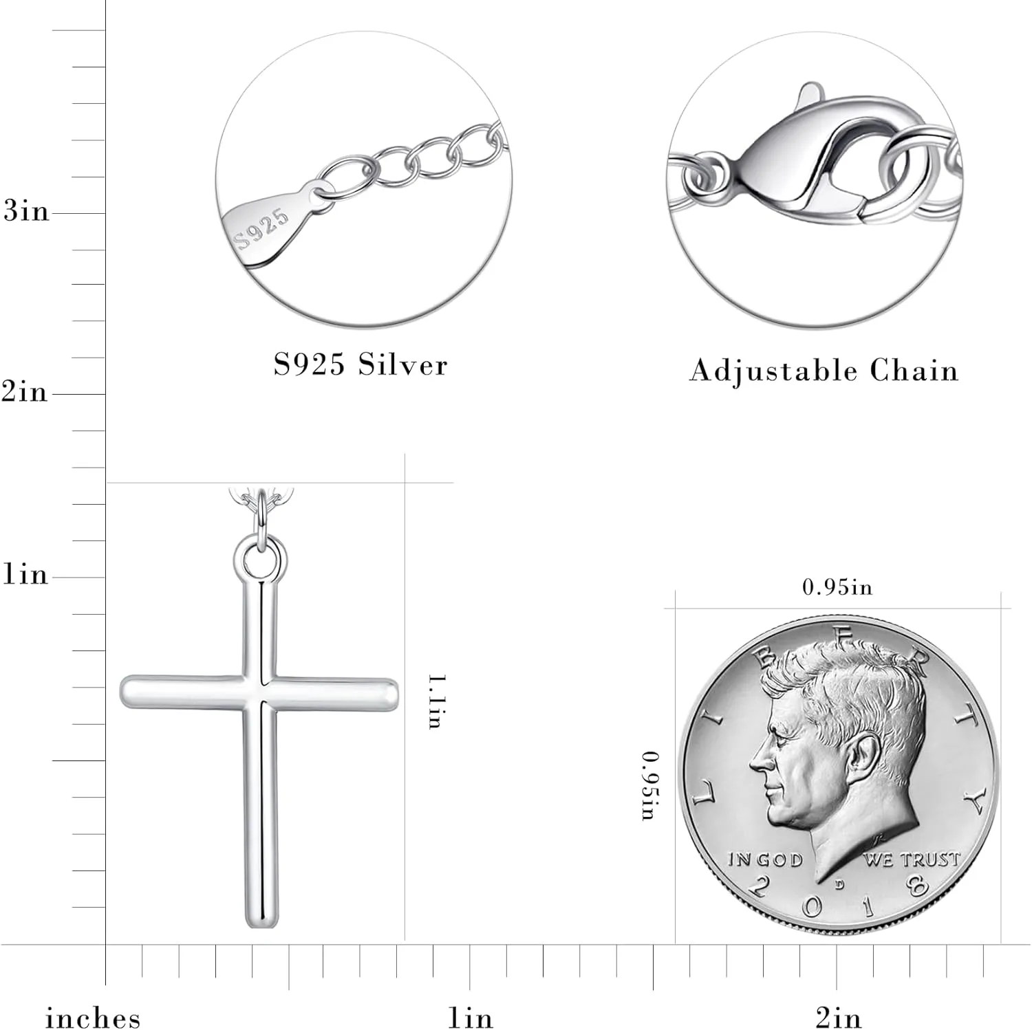 BMMYE Silver Cross Necklaces for Women 925 Sterling Silver Adjustable Cross Necklace 14k Gold Cross Necklaces for Women