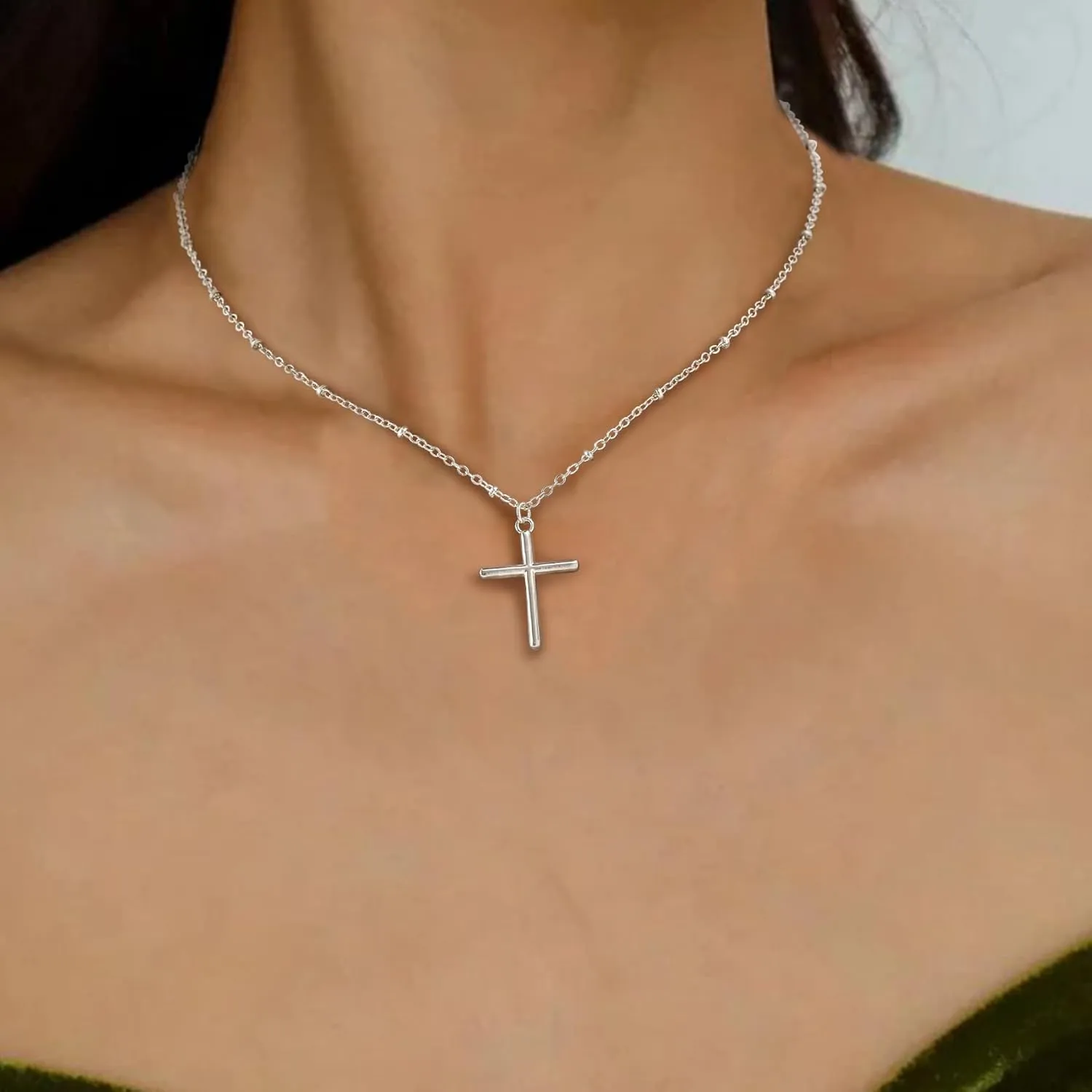 BMMYE Silver Cross Necklaces for Women 925 Sterling Silver Adjustable Cross Necklace 14k Gold Cross Necklaces for Women