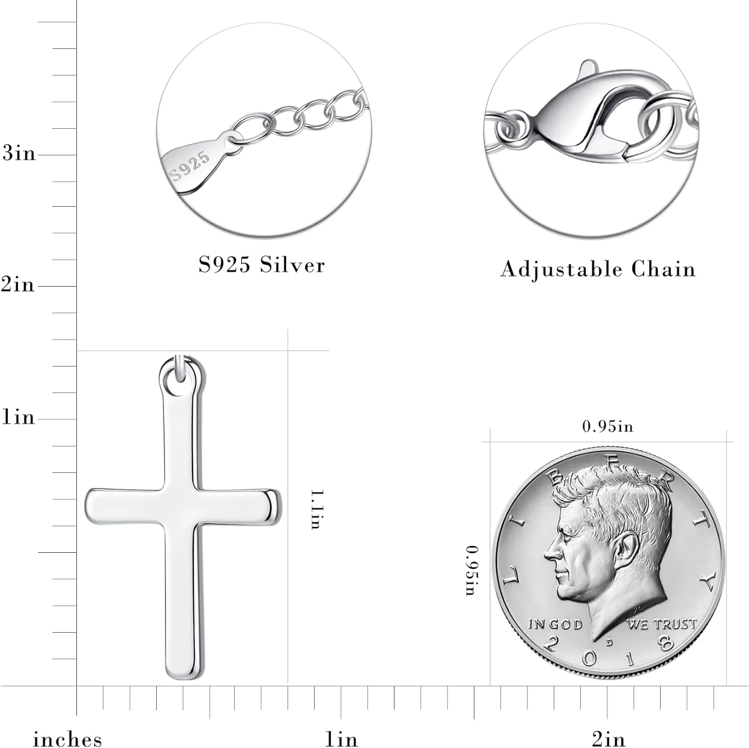BMMYE Silver Cross Necklaces for Women 925 Sterling Silver Adjustable Cross Necklace 14k Gold Cross Necklaces for Women