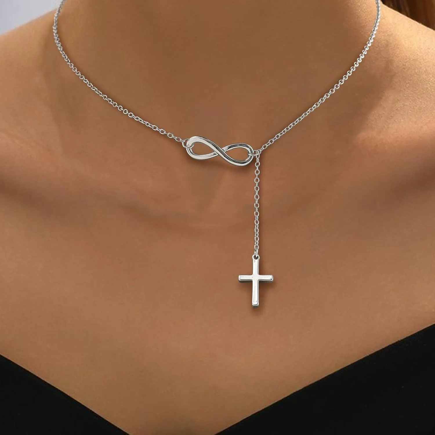 BMMYE Silver Cross Necklaces for Women 925 Sterling Silver Adjustable Cross Necklace 14k Gold Cross Necklaces for Women