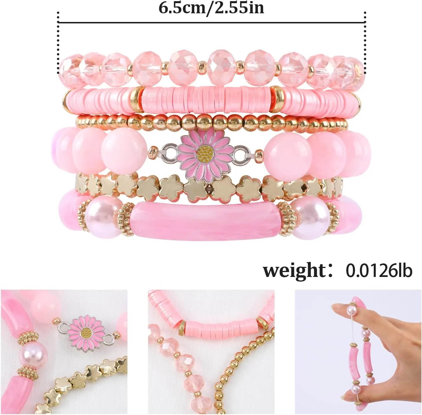 Bohemian Natural Stone Beaded Bracelets for Women Men Stackable Stretch Beads Bracelet Set with Charm and Tassel Multilayered Elastic Gemstone Bracelets Summer Beach Boho Jewelry Gift for Women
