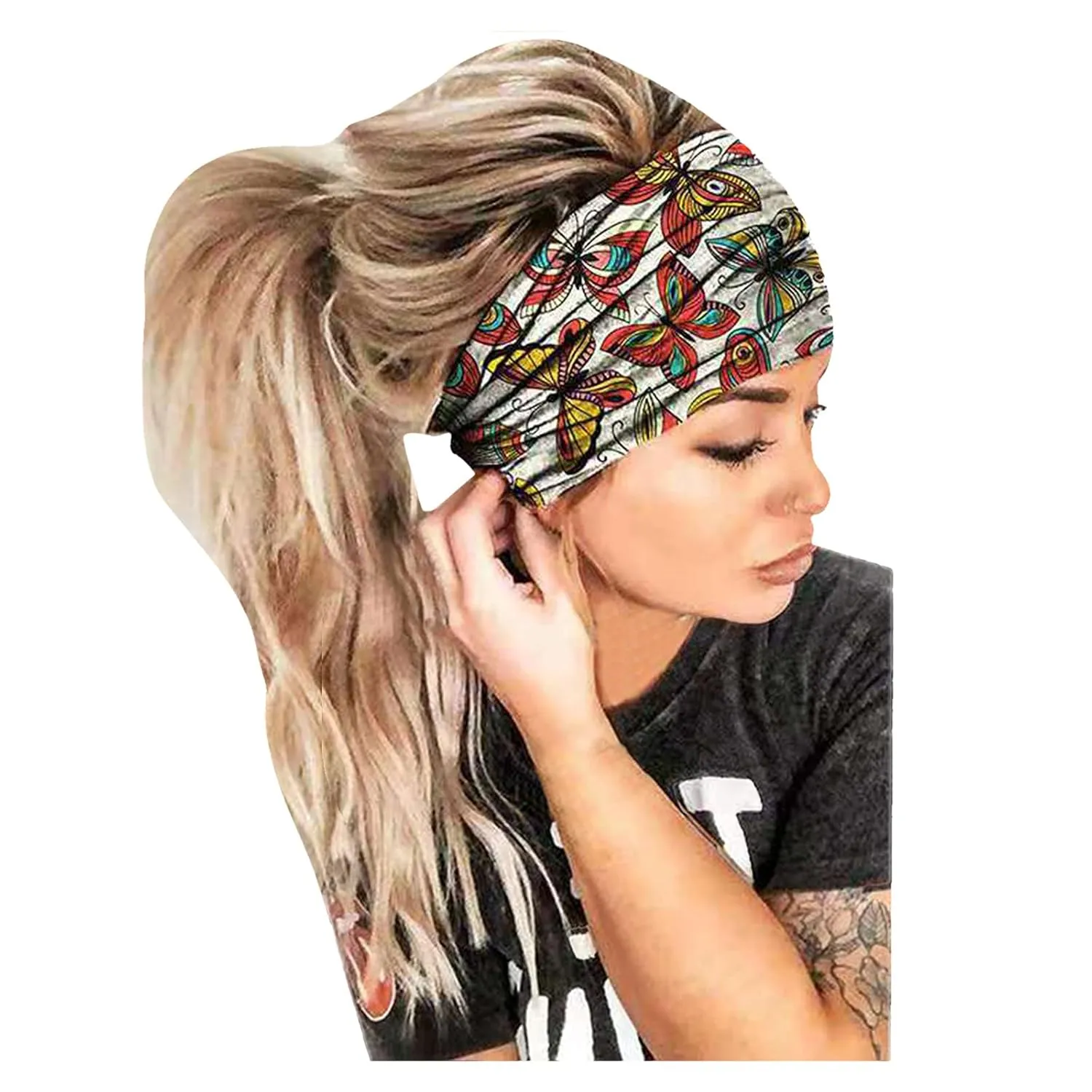 Boho Headbands For Women Fashion Stretchy Wide Hair Bands Yoga Workout Head Bands Hair Accessories 4 Pack (Red, One Size)