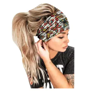 Boho Headbands For Women Fashion Stretchy Wide Hair Bands Yoga Workout Head Bands Hair Accessories 4 Pack (Red, One Size)