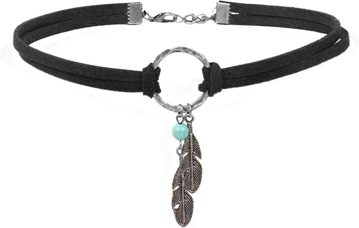 Boho Necklaces for Women Country Concert Outfits for Women Long Layered Suede Turquoise Necklace Western Jewelry Rodeo Outfit Beach Essentials