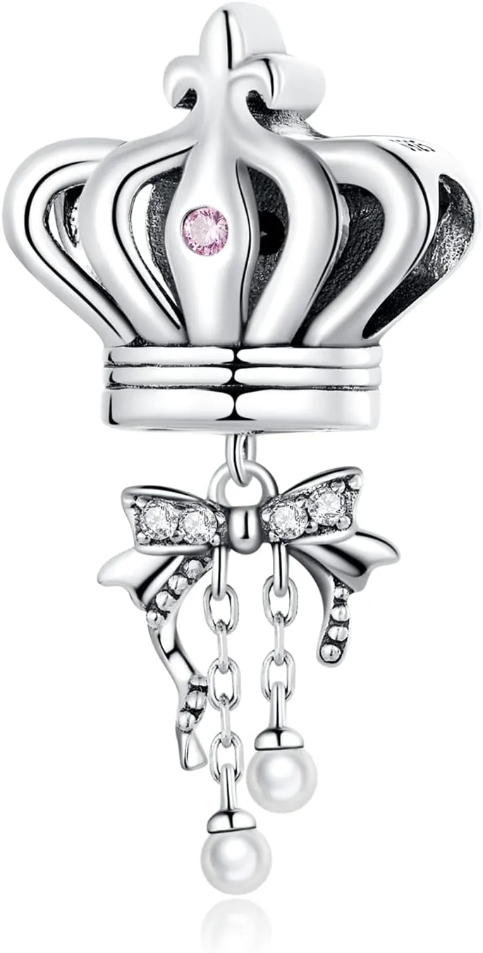Bow Crown Charm 925 Sterling Silver Charm Fits For Pandora Bracelet Necklace