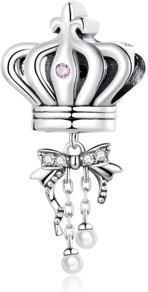 Bow Crown Charm 925 Sterling Silver Charm Fits For Pandora Bracelet Necklace