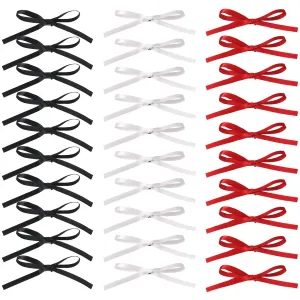 Bow Hair Clips, Long Tail Ribbon Hair Clips for Women, Black White Red Satin Hair Bow Tassel Barrettes, Bowknot Accessories for Girls Teens Kids (30PCS)