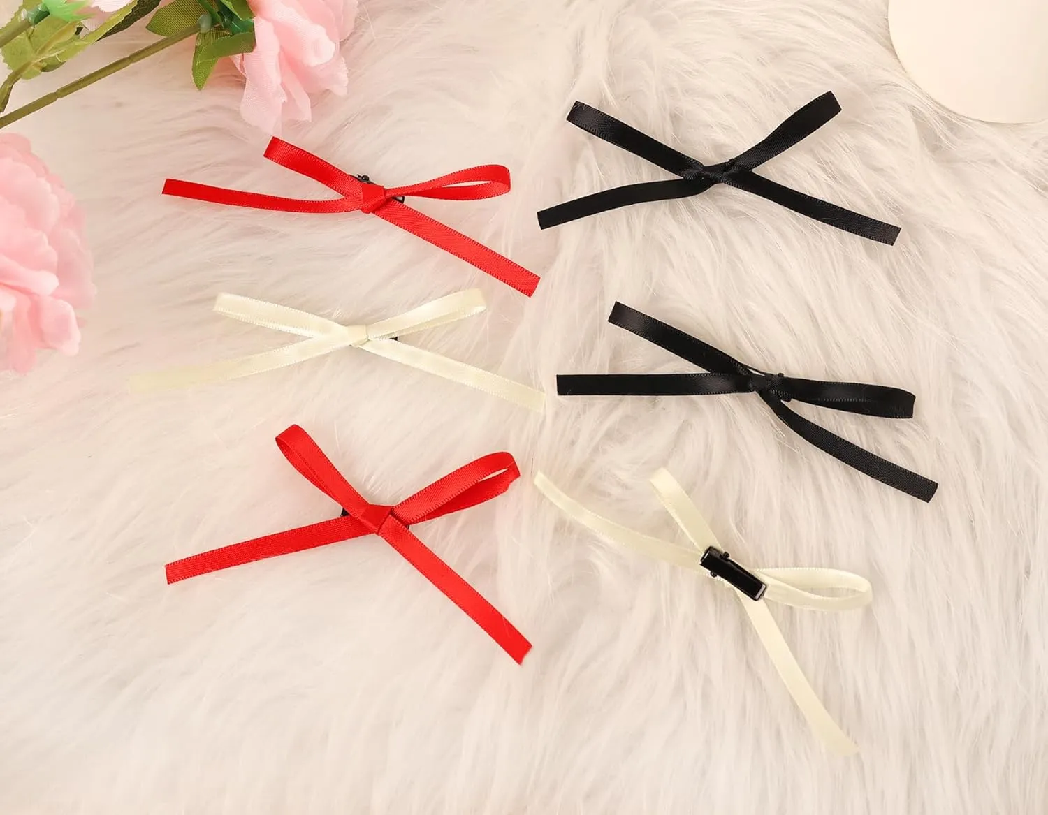 Bow Hair Clips, Long Tail Ribbon Hair Clips for Women, Black White Red Satin Hair Bow Tassel Barrettes, Bowknot Accessories for Girls Teens Kids (30PCS)