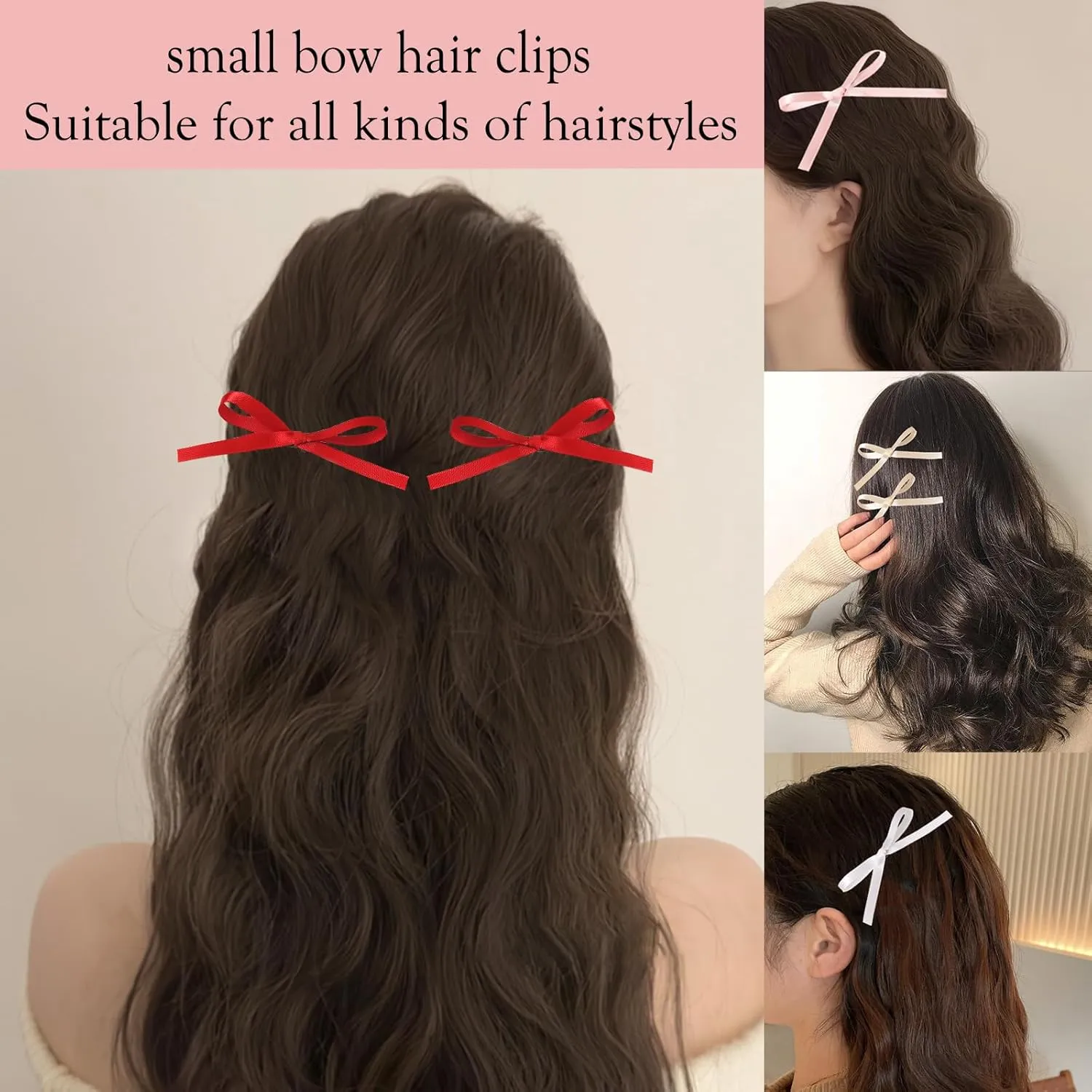 Bow Hair Clips, Long Tail Ribbon Hair Clips for Women, Black White Red Satin Hair Bow Tassel Barrettes, Bowknot Accessories for Girls Teens Kids (30PCS)
