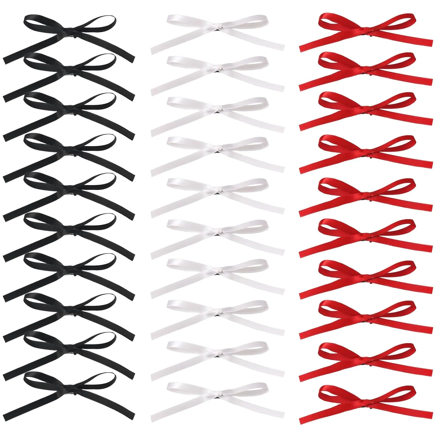 Bow Hair Clips, Long Tail Ribbon Hair Clips for Women, Black White Red Satin Hair Bow Tassel Barrettes, Bowknot Accessories for Girls Teens Kids (30PCS)