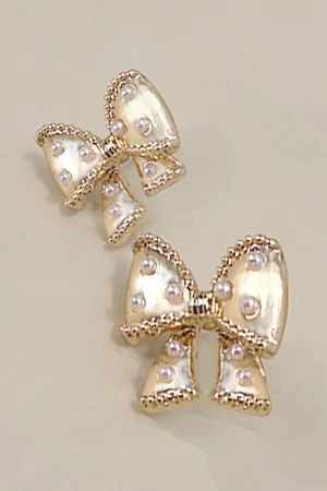 BOW PEARL STUD EARRINGS | 31E24883