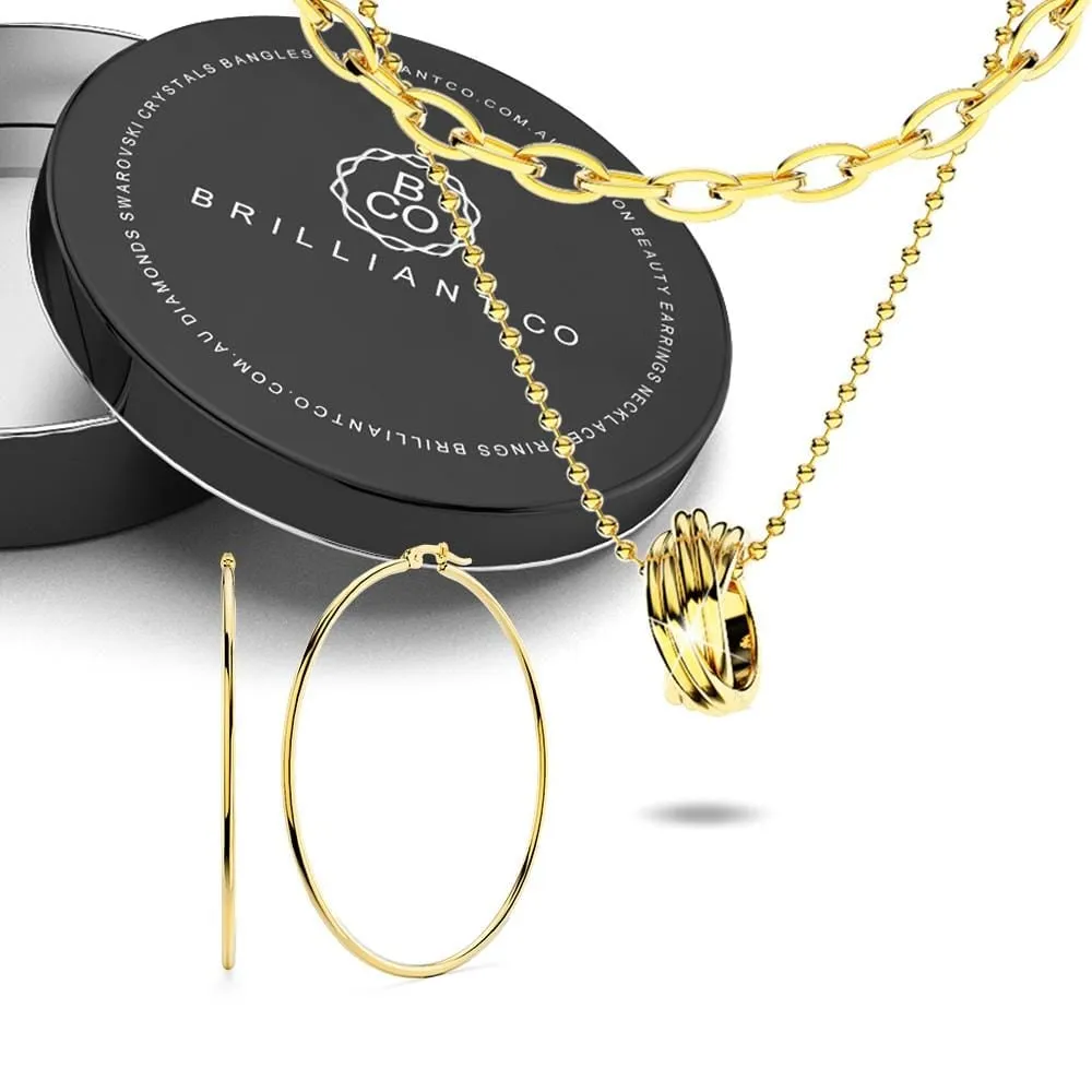 Boxed Swirl Pendant Necklace with Trishia Hoop Earrings in Gold