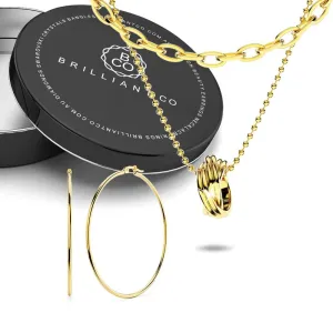 Boxed Swirl Pendant Necklace with Trishia Hoop Earrings in Gold