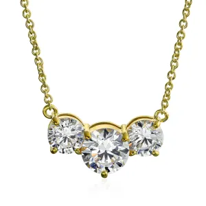 Bridal 2CTW Three Stone Past Present Future Solitaire CZ Necklace Gold Plated