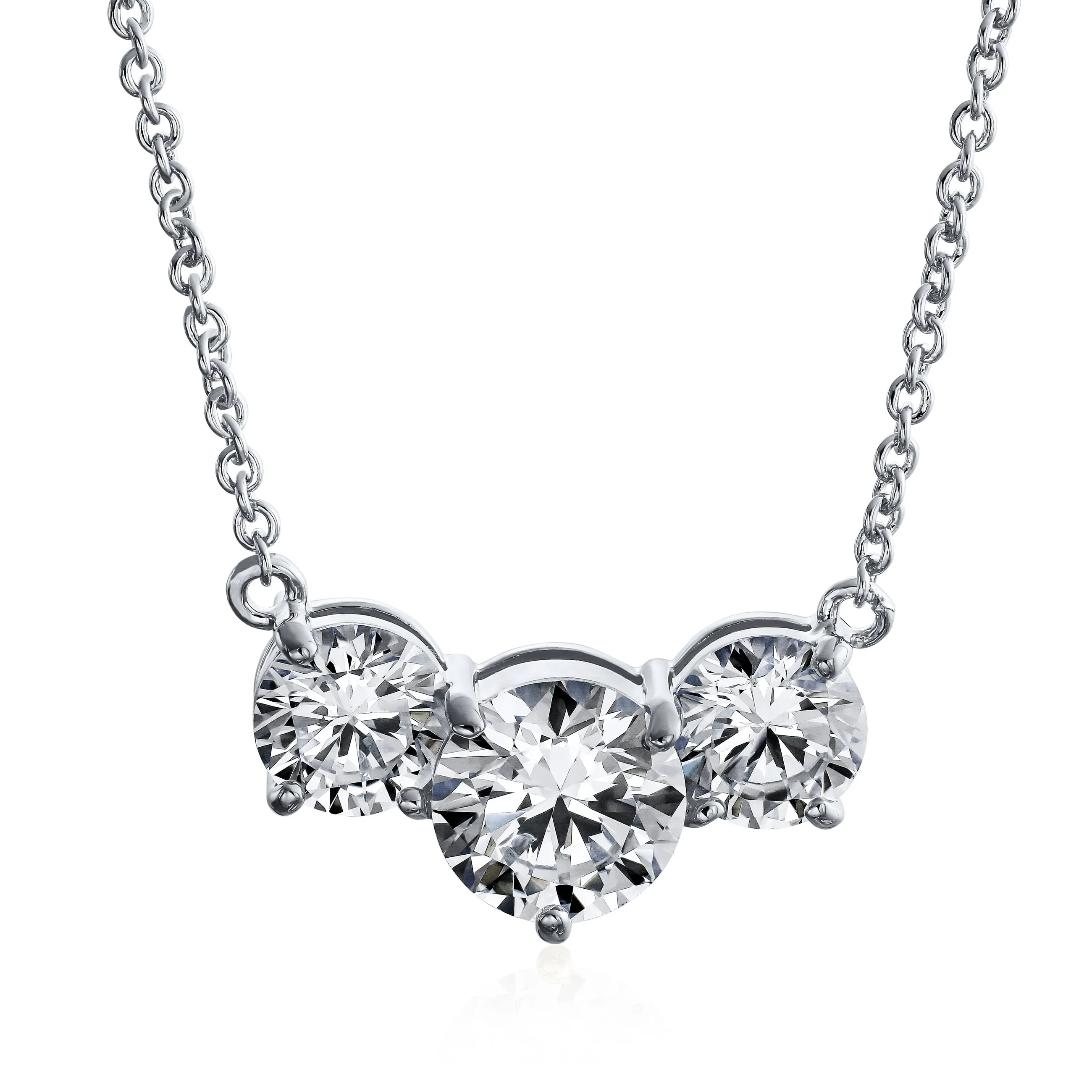 Bridal 2CTW Three Stone Past Present Future Solitaire CZ Necklace Gold Plated