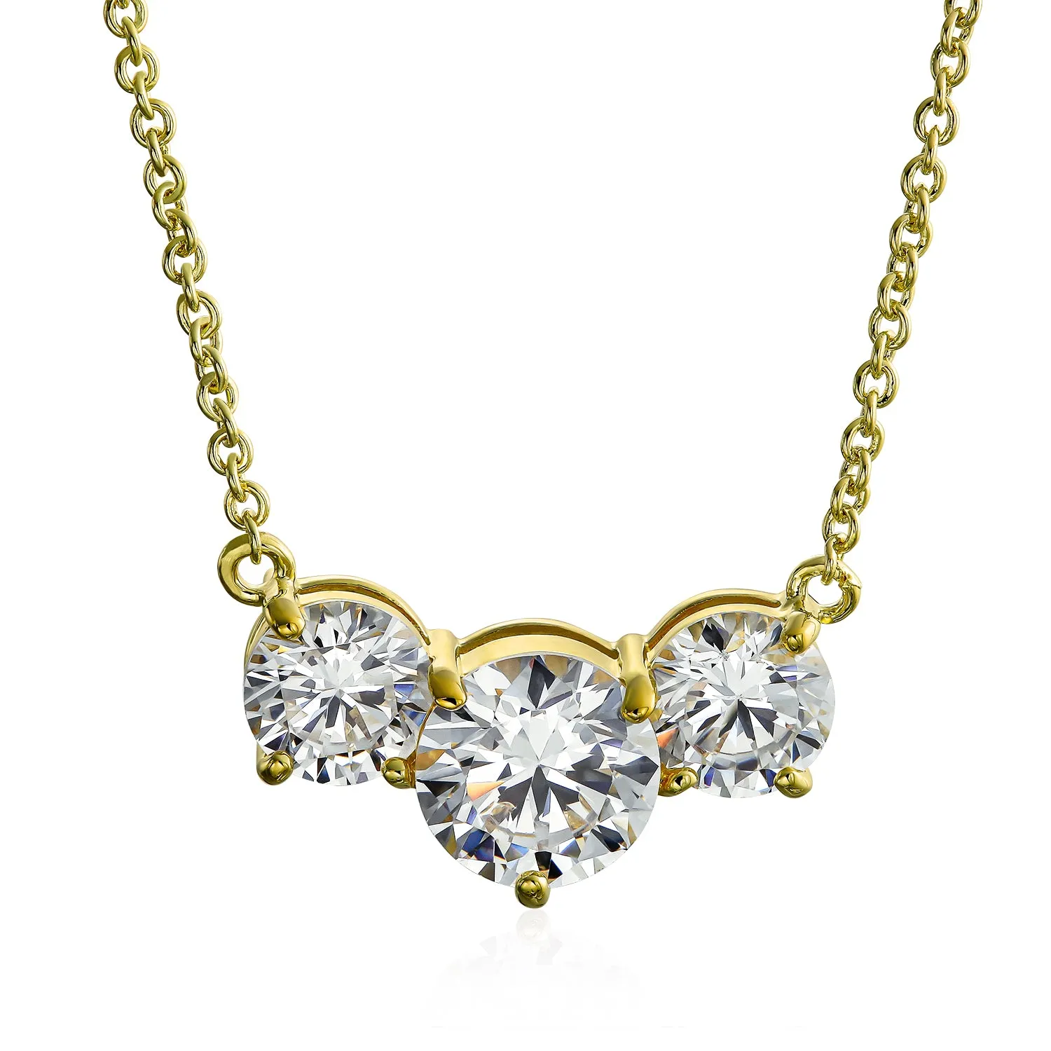Bridal 2CTW Three Stone Past Present Future Solitaire CZ Necklace Gold Plated