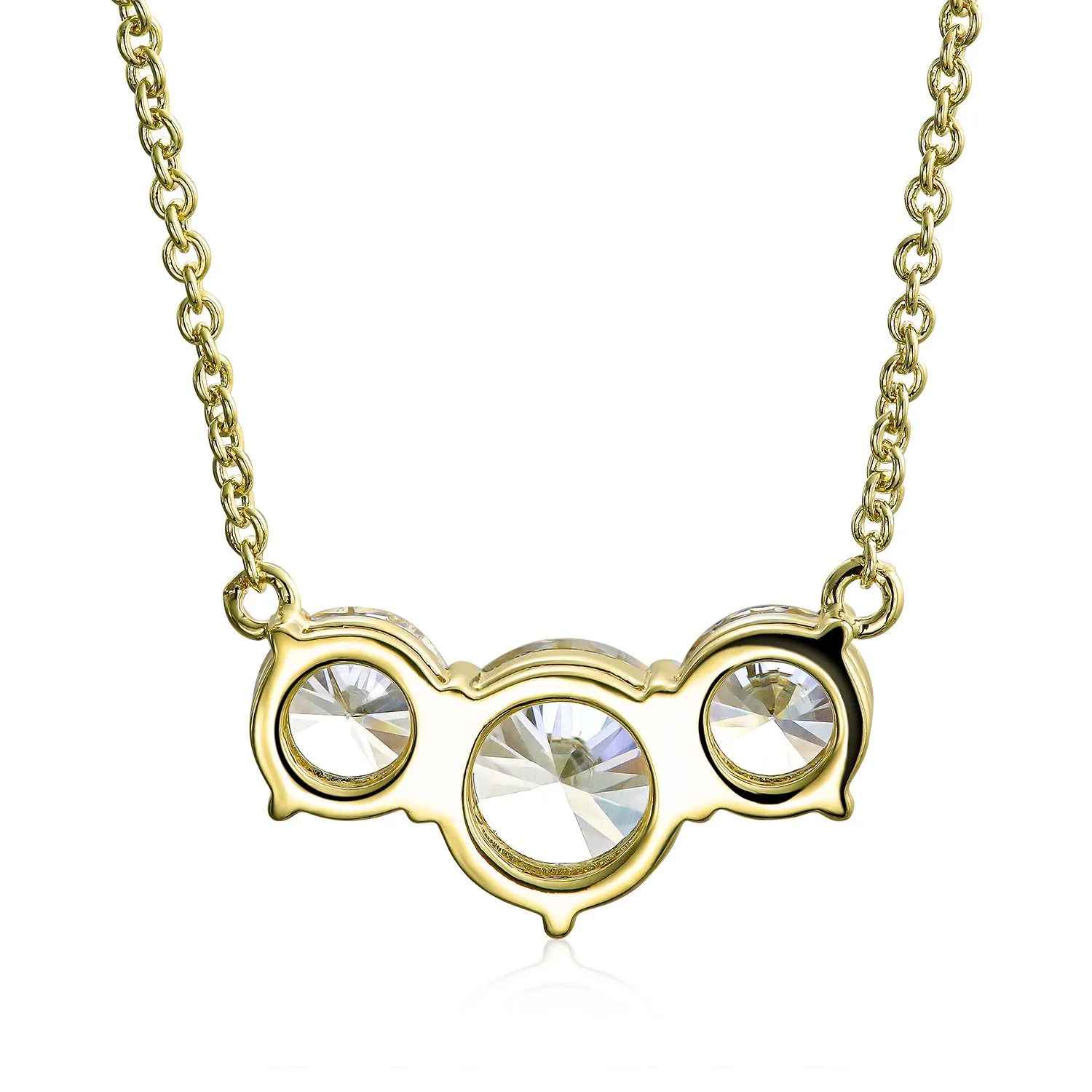 Bridal 2CTW Three Stone Past Present Future Solitaire CZ Necklace Gold Plated