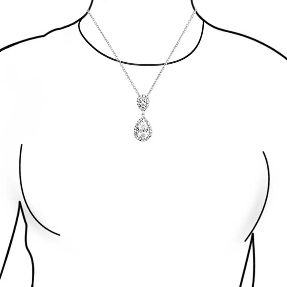 Bridal Necklace Pear CZ Teardrop Solitaire Pendant Wedding Silver Plated Brass