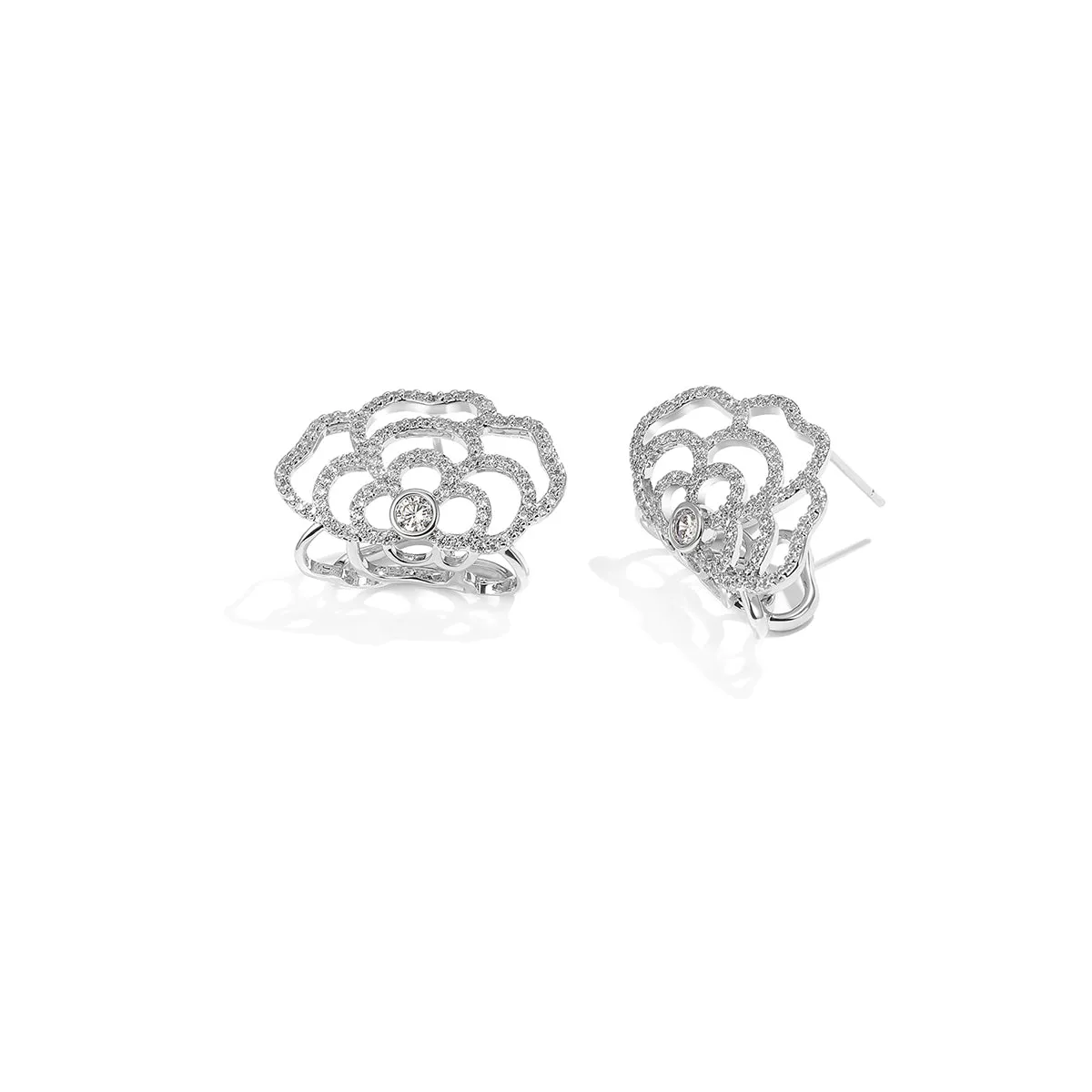Brilliant Camellia Silver Earrings
