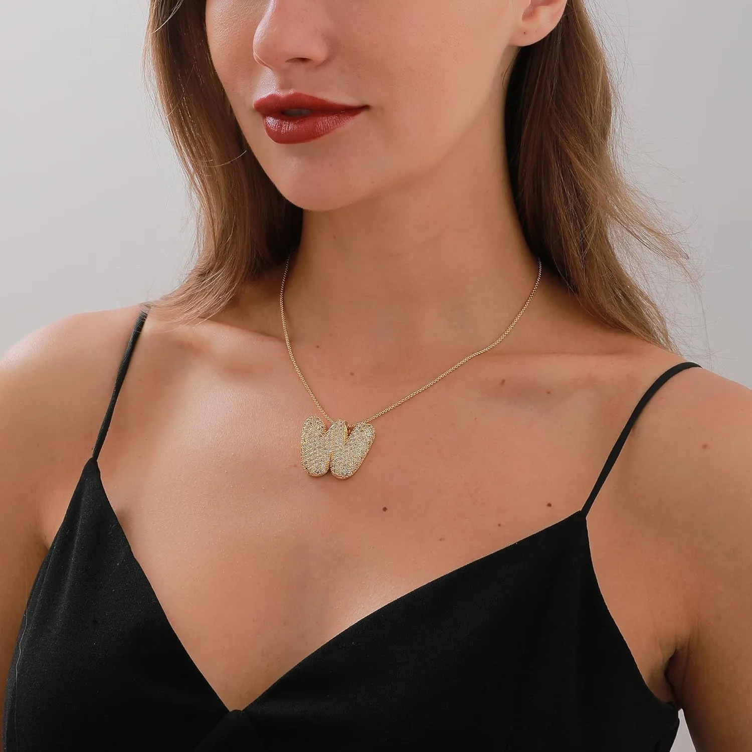 Bubble Letter Necklace Gold for Women, Gold/Silver Initial Letter A-Z Charm Balloon Pendant Zirconia Necklaces Fashion Jewelry Gifts for Women