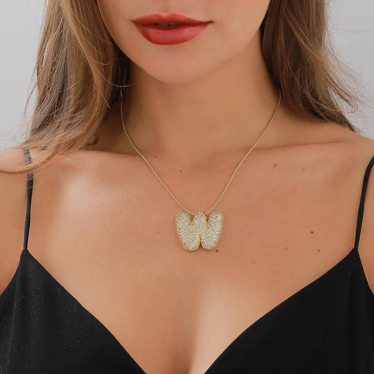 Bubble Letter Necklace Gold for Women, Gold/Silver Initial Letter A-Z Charm Balloon Pendant Zirconia Necklaces Fashion Jewelry Gifts for Women