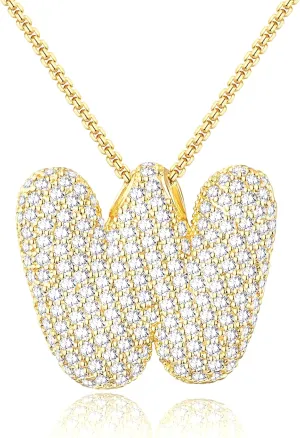 Bubble Letter Necklace Gold for Women, Gold/Silver Initial Letter A-Z Charm Balloon Pendant Zirconia Necklaces Fashion Jewelry Gifts for Women