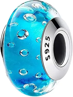 Bubble Murano Glass Charm 925 Sterling Silver Core Fits European Charm Bracelet