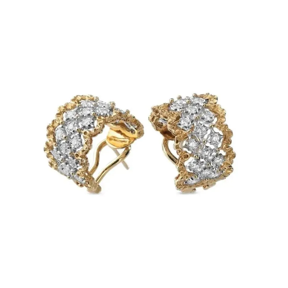 Buccellati - Rombi - Huggie Earrings with Diamonds, 18k White and Yellow Gold