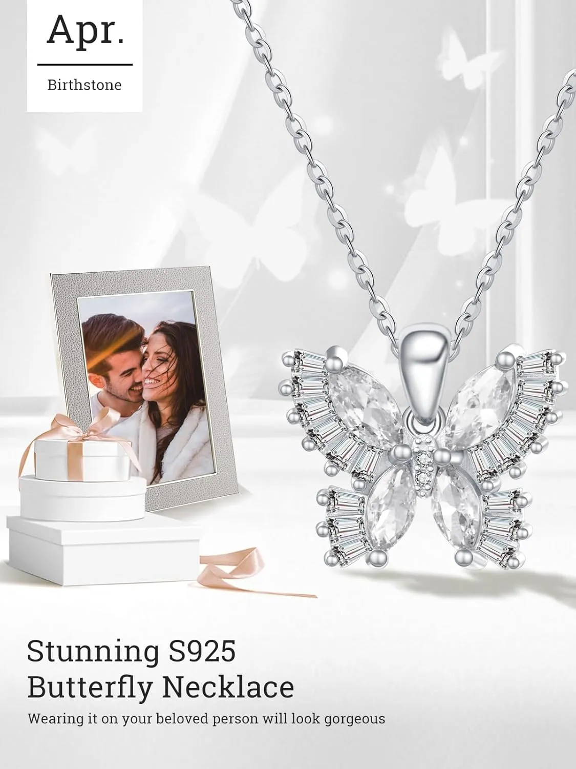 Butterfly Necklaces for Women 925 Sterling Silver Butterfly Birthstone Pendant Necklaces be Lucky for Women Dainty Cute Butterfly Jewelry Gifts for Women