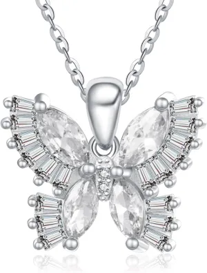 Butterfly Necklaces for Women 925 Sterling Silver Butterfly Birthstone Pendant Necklaces be Lucky for Women Dainty Cute Butterfly Jewelry Gifts for Women