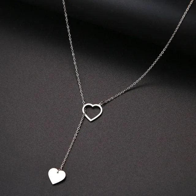 CACANA Long Pendant Heart-Shaped Necklaces Pendants For Women  Simple Design Necklace Stylish Stainless Steel Jewelry Party Gift