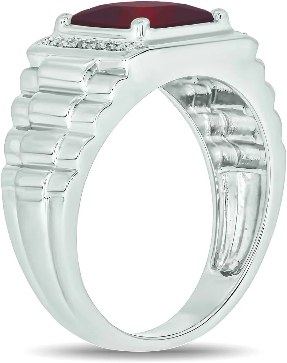 Cali Trove 1/20 ct Natural Diamond and Gemstone Ring for Men | 925 Sterling Silver Diamond Rings for Men | Garnet, Onyx & Blue Topaz Gemstone Rings | Textured Jewelry Gift for Him