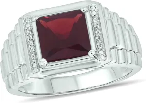 Cali Trove 1/20 ct Natural Diamond and Gemstone Ring for Men | 925 Sterling Silver Diamond Rings for Men | Garnet, Onyx & Blue Topaz Gemstone Rings | Textured Jewelry Gift for Him