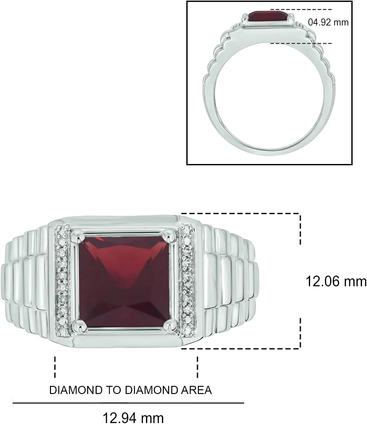 Cali Trove 1/20 ct Natural Diamond and Gemstone Ring for Men | 925 Sterling Silver Diamond Rings for Men | Garnet, Onyx & Blue Topaz Gemstone Rings | Textured Jewelry Gift for Him