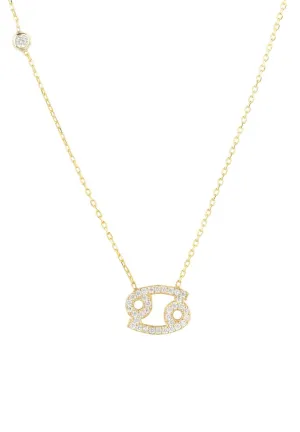 Cancer Zodiac Necklace Dipped in Gold and White Zircon