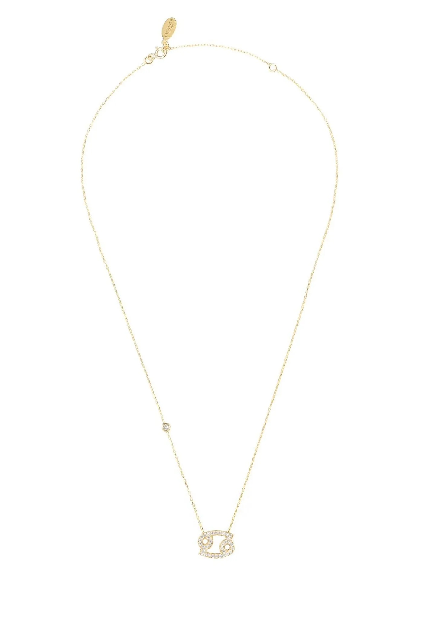 Cancer Zodiac Necklace Dipped in Gold and White Zircon