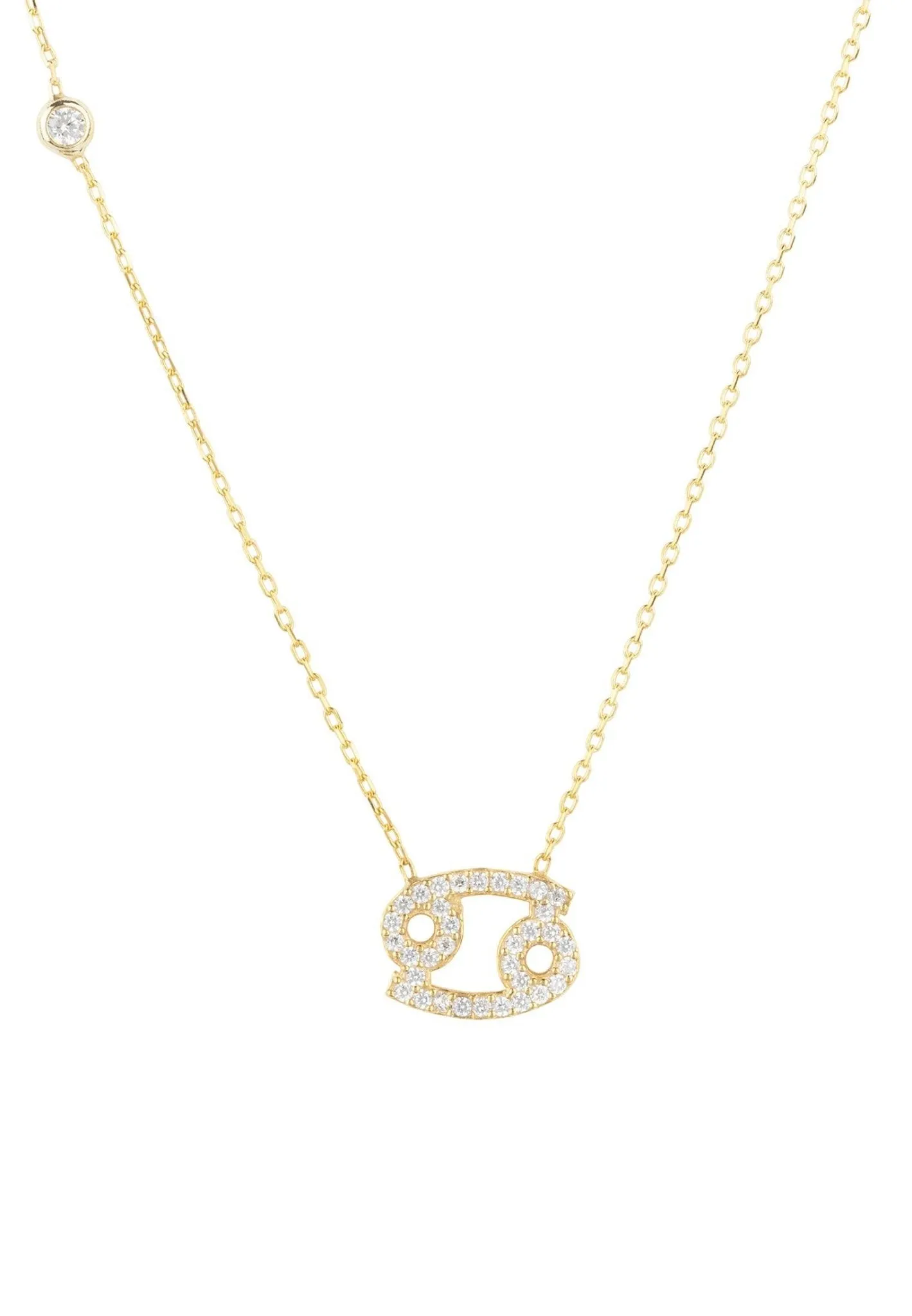 Cancer Zodiac Necklace Dipped in Gold and White Zircon