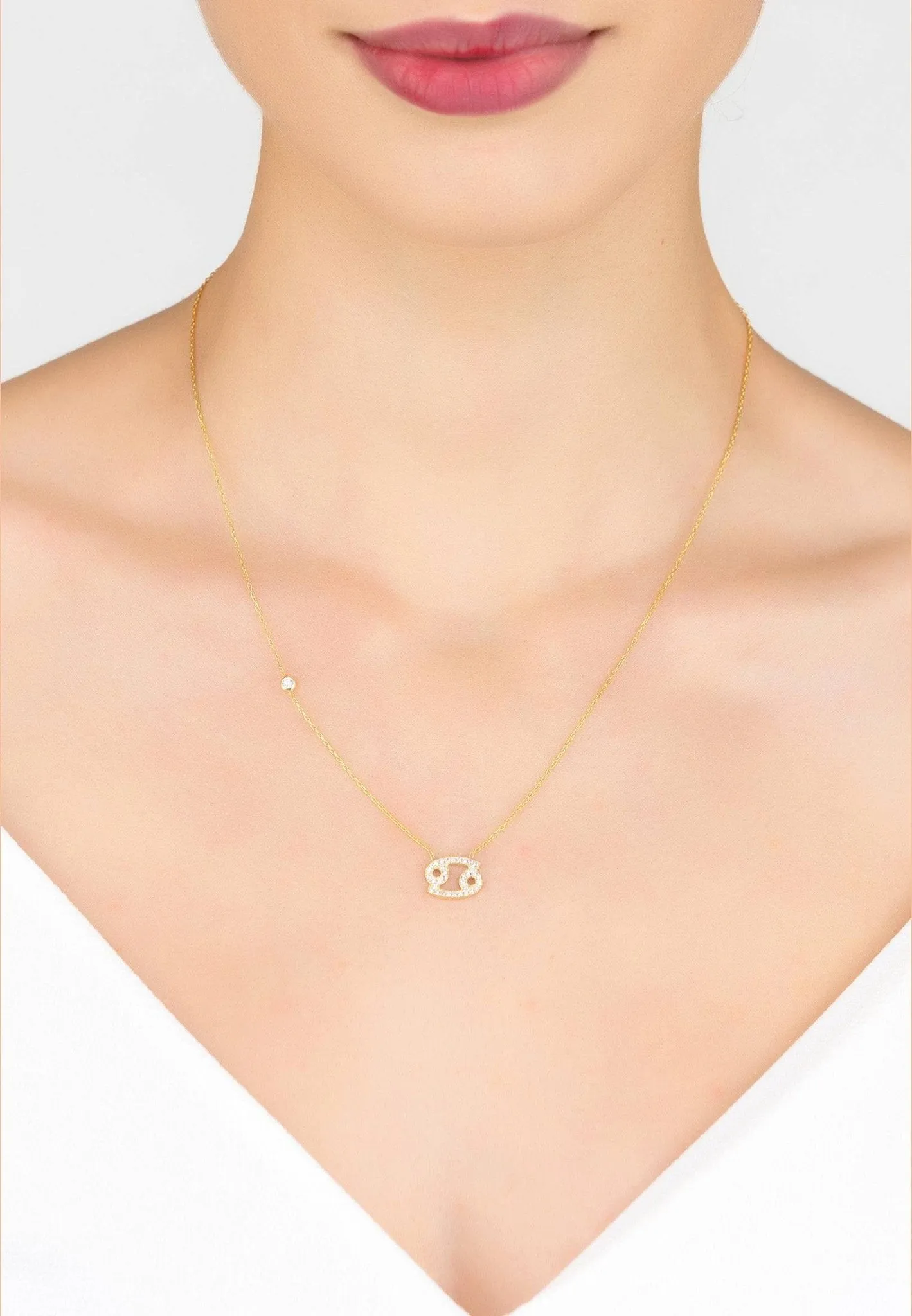 Cancer Zodiac Necklace Dipped in Gold and White Zircon