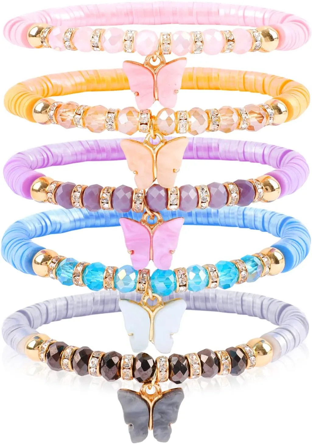 Candy Color Heishi Surfer Bracelets Set for Women Stackable Clay Beaded Bracelets Disc Stretch Smiley Face Preppy Bracelets Colorful Friendship Bracelets Cheer Bulk Boho Summer Beach Jewelry Gift