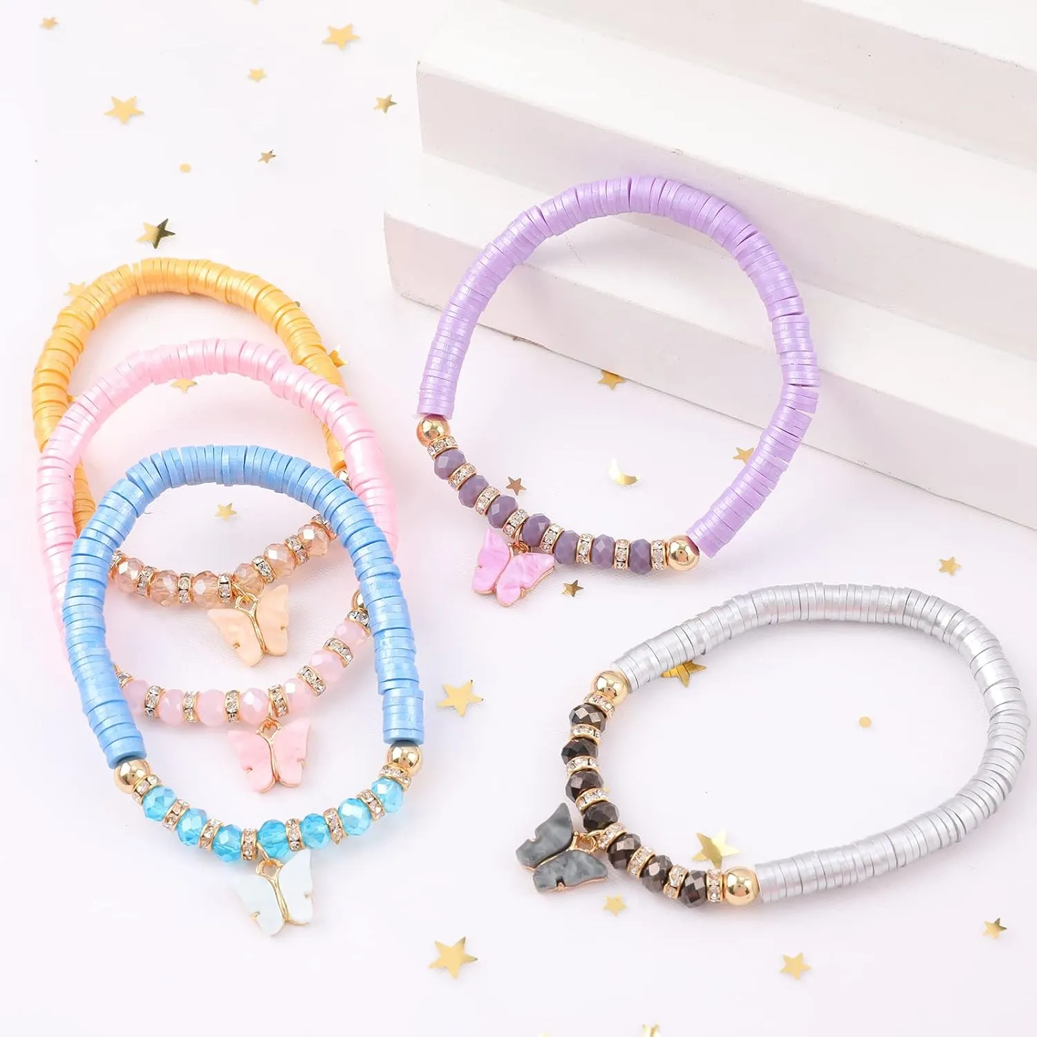Candy Color Heishi Surfer Bracelets Set for Women Stackable Clay Beaded Bracelets Disc Stretch Smiley Face Preppy Bracelets Colorful Friendship Bracelets Cheer Bulk Boho Summer Beach Jewelry Gift