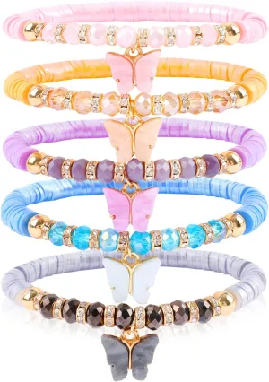Candy Color Heishi Surfer Bracelets Set for Women Stackable Clay Beaded Bracelets Disc Stretch Smiley Face Preppy Bracelets Colorful Friendship Bracelets Cheer Bulk Boho Summer Beach Jewelry Gift