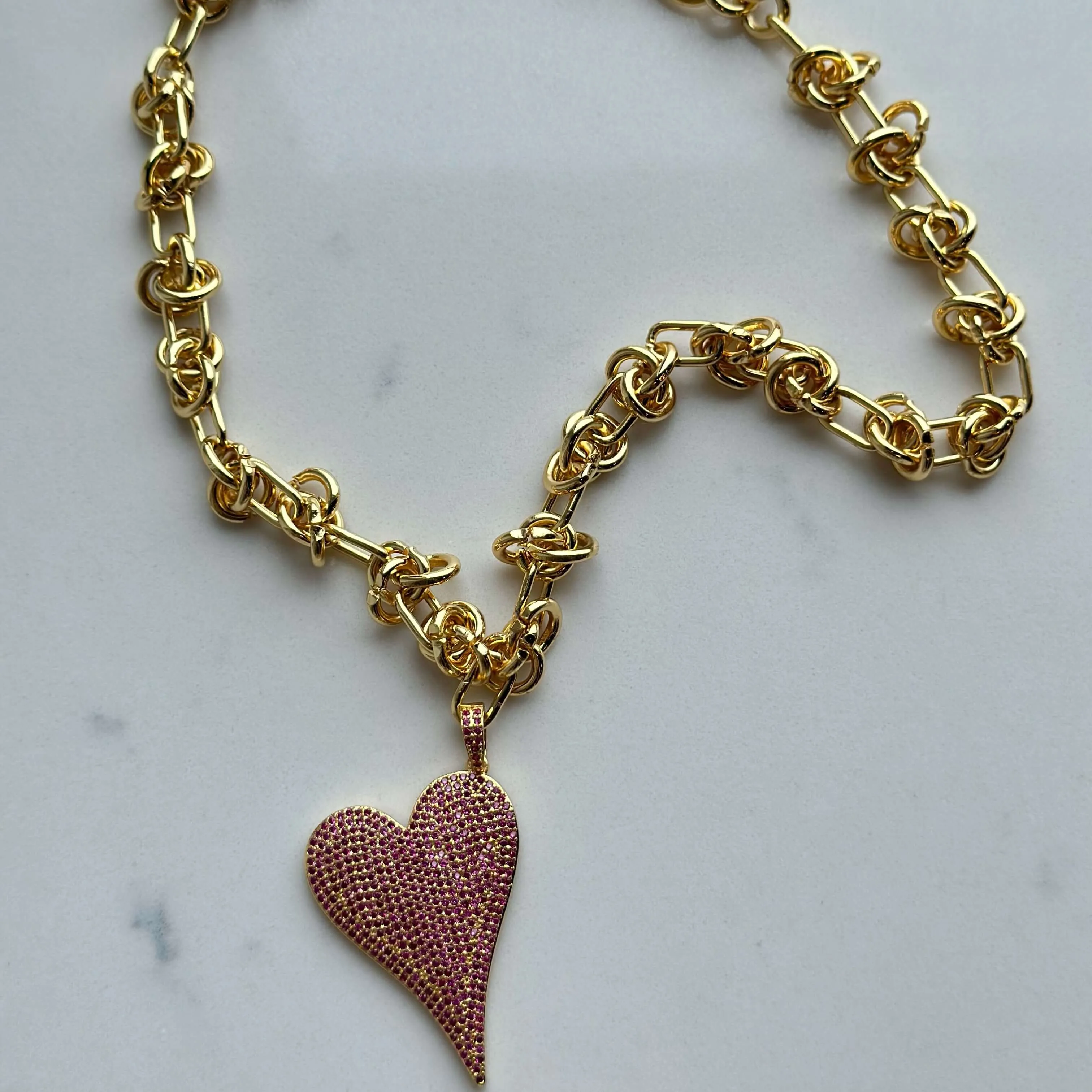 Carrie Love Knot Heart Necklace - Gold/Pink