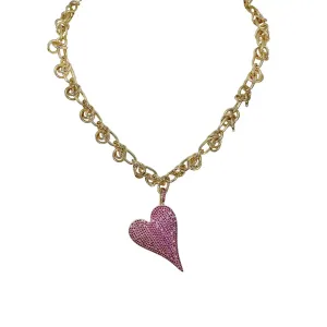 Carrie Love Knot Heart Necklace - Gold/Pink