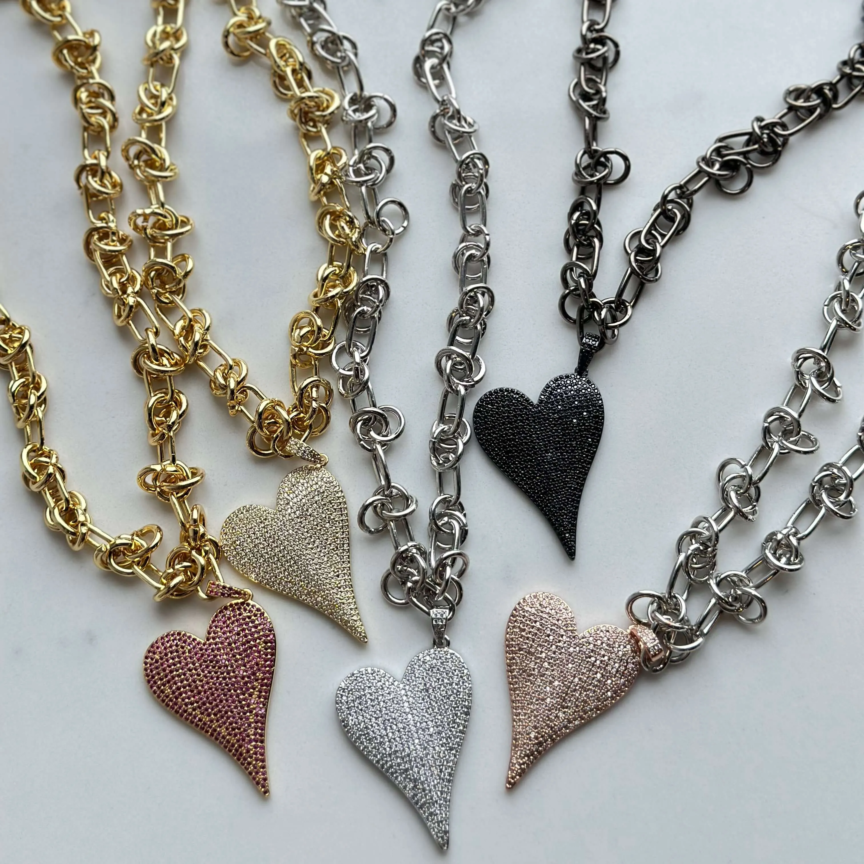 Carrie Love Knot Heart Necklace - Gold/Pink