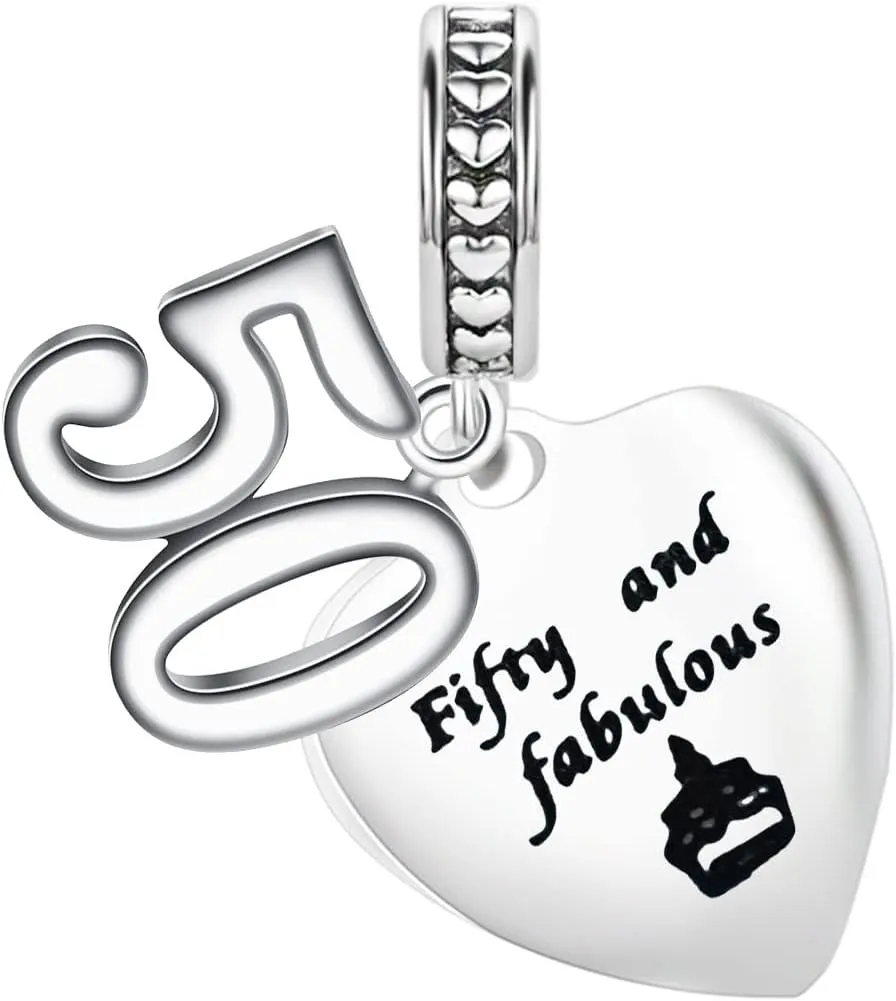 Celebrating 50 Birthday Anniversary Charm Compatible with Pandora Charm Bracelet Women Fabulous Silver Dangle Wife Sister Best Friends Besties