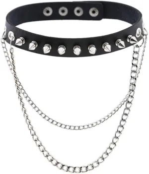 Chain Punk Neck Collar Choker Necklace Women Handmade Rivet Adjustable Costume Cosplay Nightclub Leather Choker