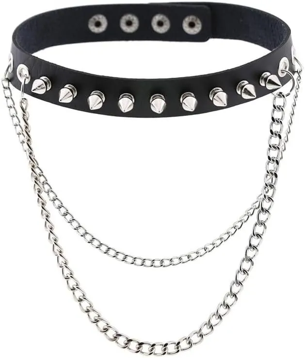 Chain Punk Neck Collar Choker Necklace Women Handmade Rivet Adjustable Costume Cosplay Nightclub Leather Choker