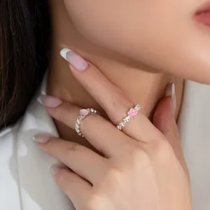Chic Flower Opal Heart Ring Set