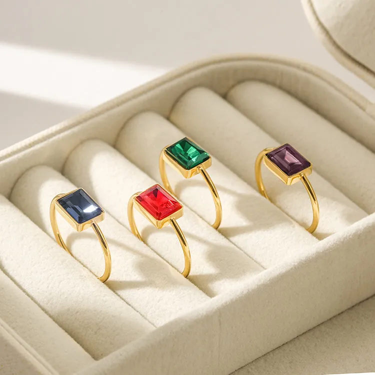 Chic Green Rectangular Stone Ring