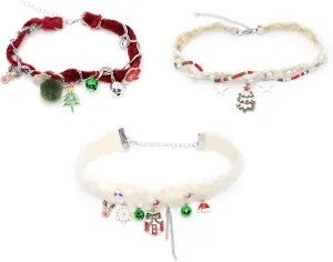 Christmas Choker Collar Christmas Necklaces for Women Snowflake Xmas Tree Bell Pendant Choker Necklaces for Women Winter Jewelry Gift 3 Pieces